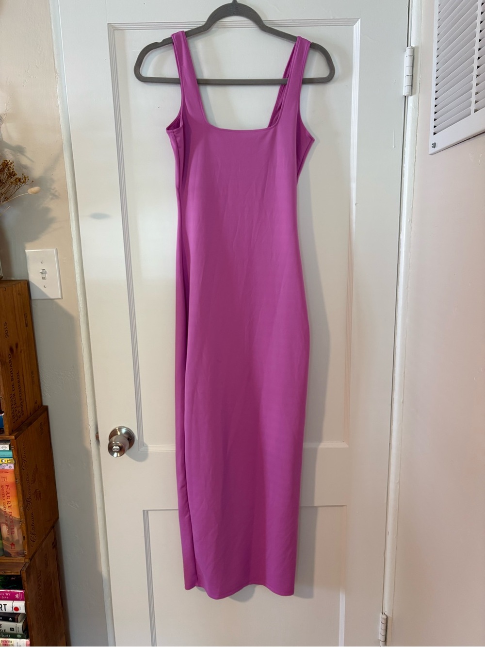 Good American Fuchsia Square-Neck Scuba Tank Compression Bodycon Maxi Dress Slit